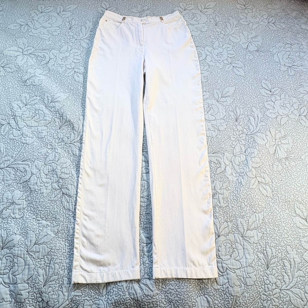 St. John Sport by Marie Gray Cream Cotton Blend Straight Leg Trousers Sz 10💚 - Picture 2 of 12